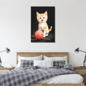 Playful Kitten Cat with Yarn Watercolor Print Leinwanddruck (Insitu (Schlafzimmer))