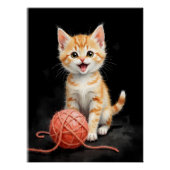Playful Kitten Cat with Yarn Watercolor Print Poster (Vorderseite)