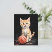 Playful Kitten Cat with Yarn Watercolor Print Postkarte (Stehend Vorderseite)