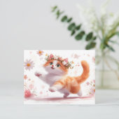 Playful Kitten mit Daisy Blume Crown Postkarte (Stehend Vorderseite)