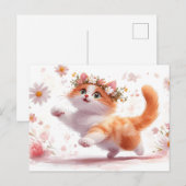 Playful Kitten mit Daisy Blume Crown Postkarte (Vorne/Hinten)