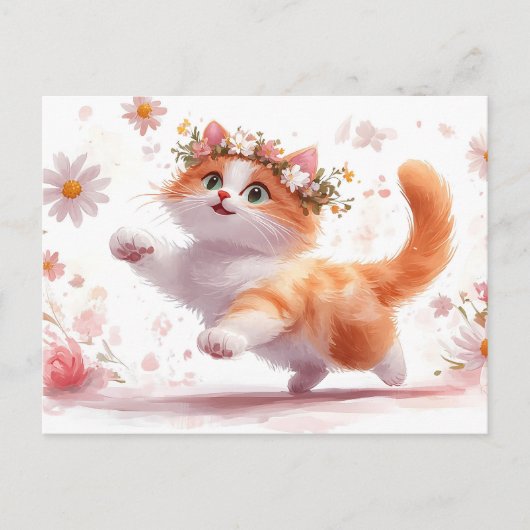 Playful Kitten mit Daisy Blume Crown Postkarte (Vorderseite)