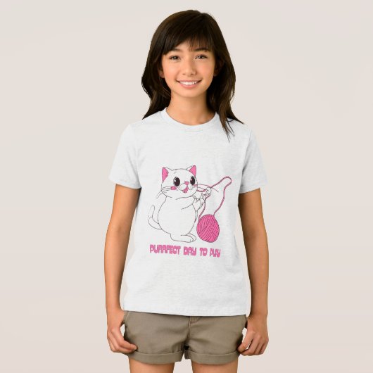 Playful Kitty with Yarn Ball Tri-Blend Shirt (Vorderseite Voll)