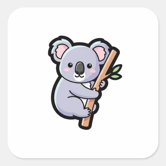 Playful Koala – Cute Kawaii Illustration Quadratischer Aufkleber (Vorderseite)