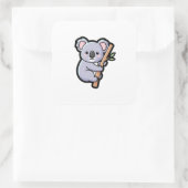 Playful Koala – Cute Kawaii Illustration Quadratischer Aufkleber (Tasche)