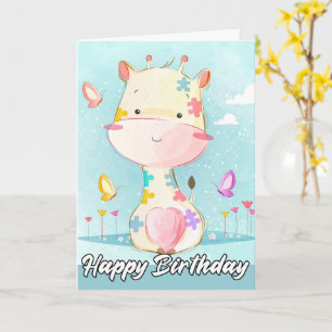 Playful Little Posing Giraffe Happy Birthday Karte