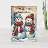 Playful Melting Snowman Couple Weihnachtsgrüßen Karte (Vorderseite)