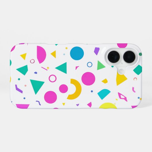 Playful Neon Memphis Geometric Retro Pattern iPhone 16 Hülle (Rückseite (Horizontal))