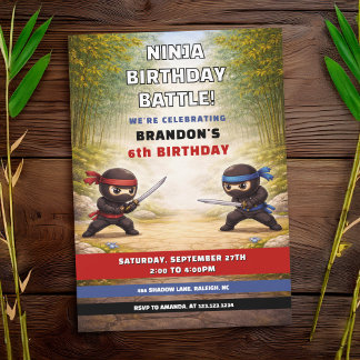 Playful Ninja Battle Bamboo Forest Kids Birthday Einladung