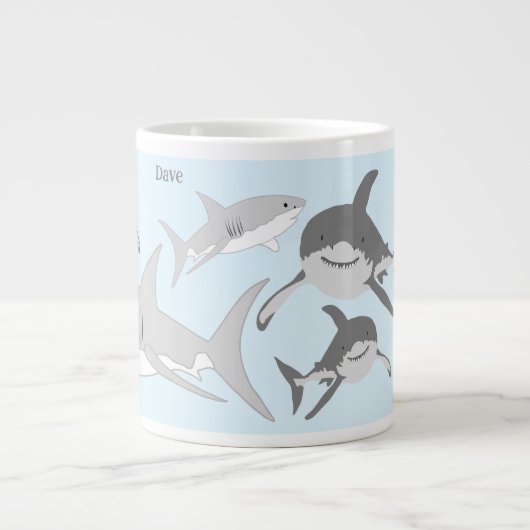 Playful Ocean Sharks Blue Design Jumbo-Tasse (Vorderseite)