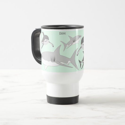 Playful Ocean Sharks Blue Design Reisebecher (Vorderseite Links)