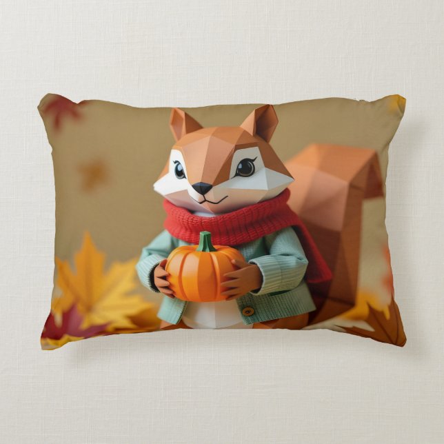 Playful Origami Eichhörnchen mit Pumpkin | Fall Th Dekokissen (Vorderseite)