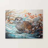 Playful otter in pond with reflections puzzle (Horizontal)