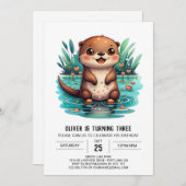 Playful Otter Wonderland Birthday Einladung (Vorne/Hinten)