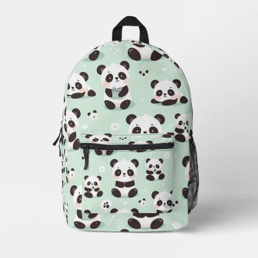 Playful Panda Pattern Bedruckter Rucksack (Vorderseite)
