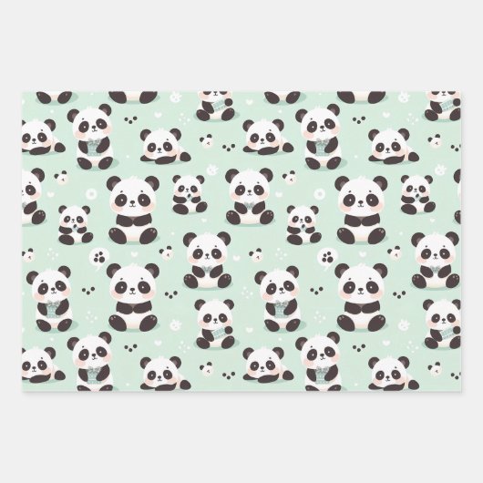 Playful Panda Pattern Geschenkpapier Set (Vorderseite 3)
