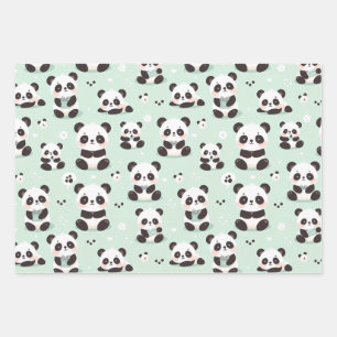 Playful Panda Pattern Geschenkpapier Set