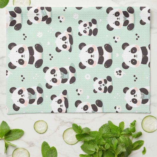 Playful Panda Pattern Geschirrtuch (Gefaltet)