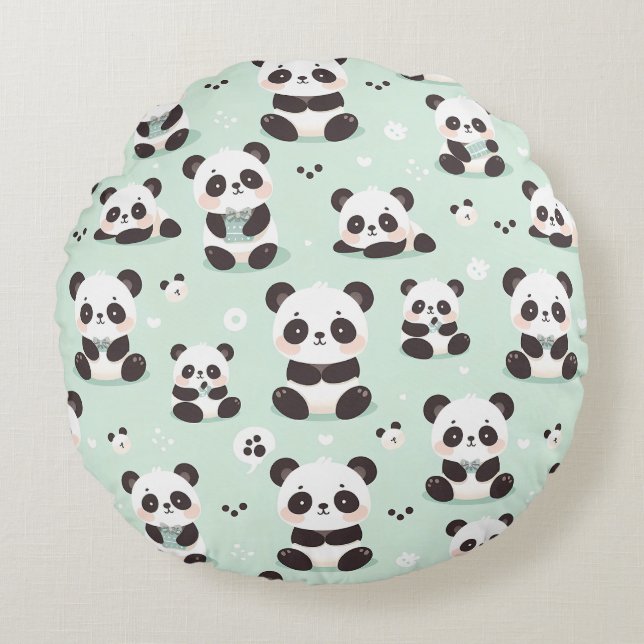 Playful Panda Pattern Rundes Kissen (Vorderseite)