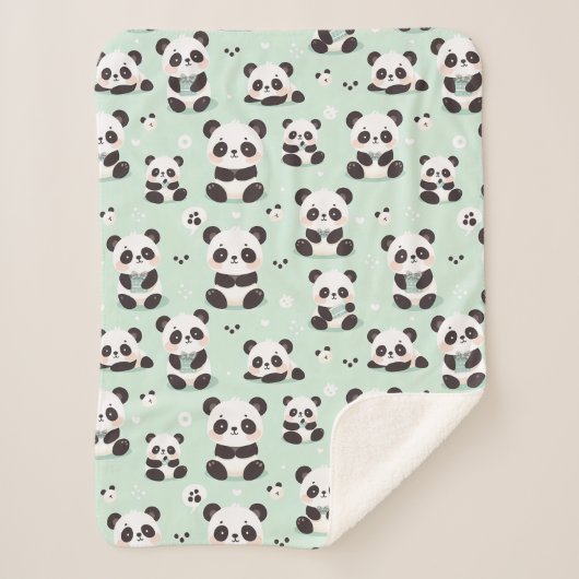 Playful Panda Pattern Sherpadecke (Vorderseite)