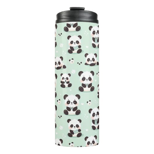 Playful Panda Pattern Thermosbecher (Vorderseite)