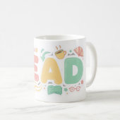Playful Pastel Bubble "READ" Sticker Style Kaffeetasse (VorderseiteRechts)