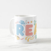 Playful Pastel Bubble "READ" Sticker Style Kaffeetasse (Vorderseite Links)