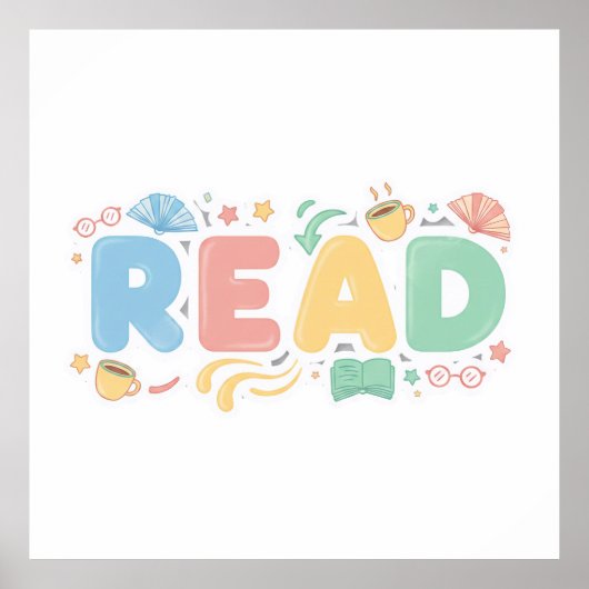 Playful Pastel Bubble "READ" Sticker Style Poster (Vorne)