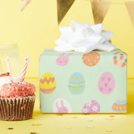 Playful Pastel Easter Eggs & Bunnies Spring Green Geschenkpapier