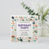 Playful Pastel Kindergeburtstag Einladung (Stehend Vorderseite)