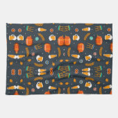Playful pattern of orange pumpkins kitchen towel geschirrtuch (Horizontal)
