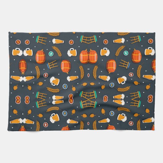 Playful pattern of orange pumpkins kitchen towel geschirrtuch (Horizontal)