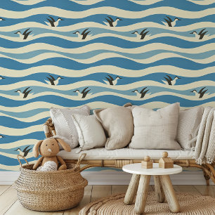 Playful Penguin Ocean Waves Peel & Stick Tapete