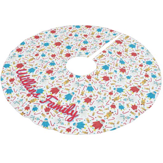 Playful Penguin Reindeer Snowman Design Polyester Weihnachtsbaumdecke (Schrägansicht)