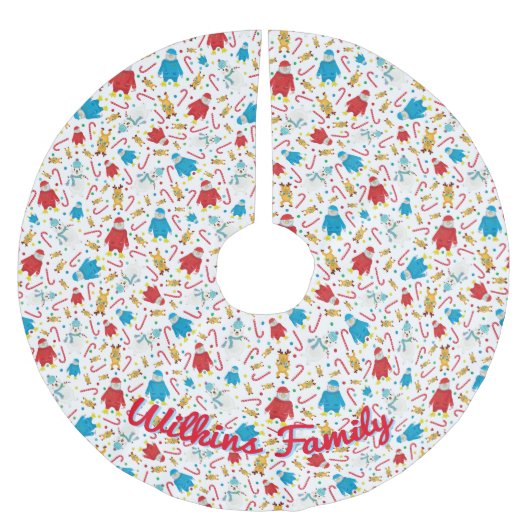 Playful Penguin Reindeer Snowman Design Polyester Weihnachtsbaumdecke (Vorderseite)