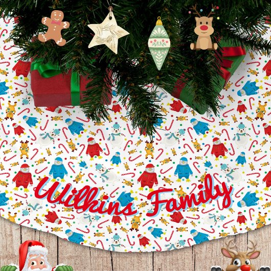 Playful Penguin Reindeer Snowman Design Polyester Weihnachtsbaumdecke