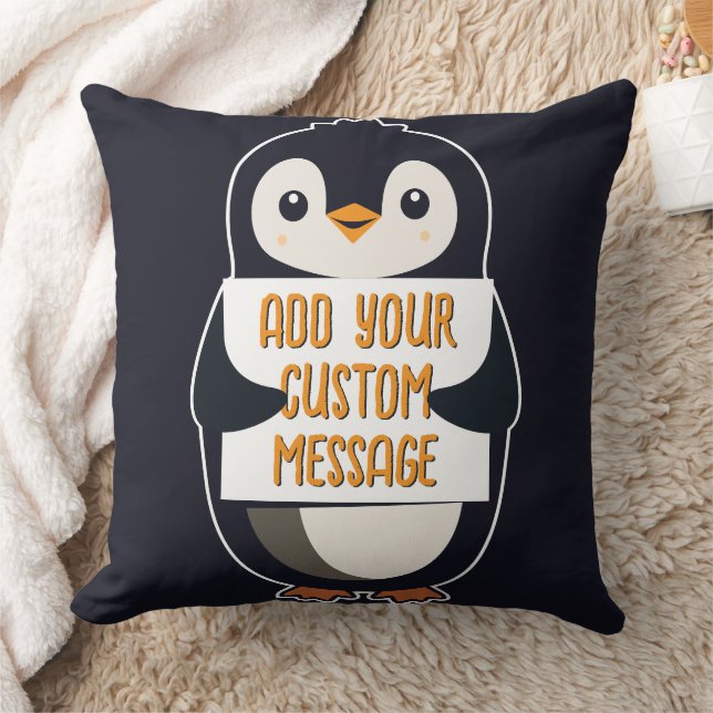 Playful penguin with a sign for your message kissen (Decke)