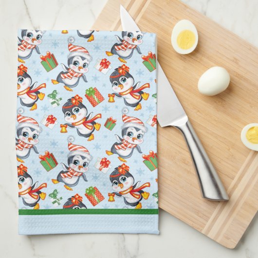 Playful Penguins For Christmas  Geschirrtuch (Viertel Falte)