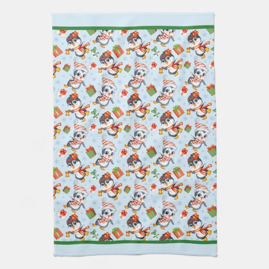 Playful Penguins For Christmas  Geschirrtuch (Vertikal)