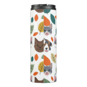 Playful Pet Faces and Autumn Leaves Pattern Thermosbecher (Rückseite)