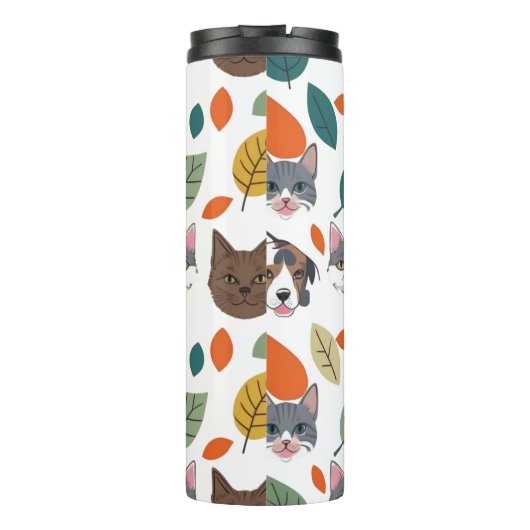 Playful Pet Faces and Autumn Leaves Pattern Thermosbecher (Rückseite)