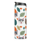 Playful Pet Faces and Autumn Leaves Pattern Thermosbecher (Nach rechts gedreht)