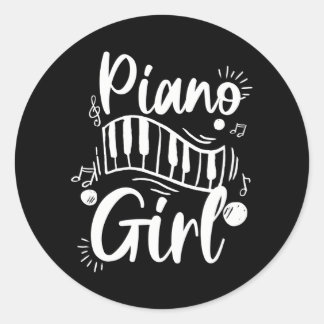 Playful Piano Girl Lady Pianist Piano Player Runder Aufkleber