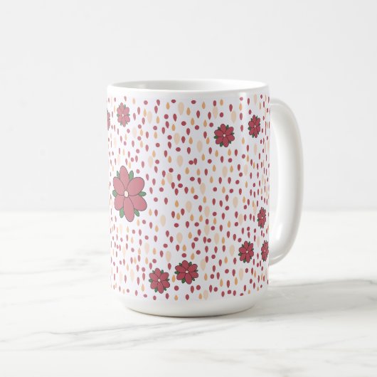 Playful Pink and Red Folk Art Floral Tasse (VorderseiteRechts)