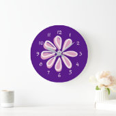 Playful Pink Blume Doodle Große Wanduhr (Zuhause)