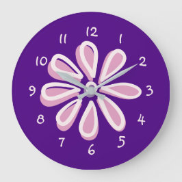 Playful Pink Blume Doodle Große Wanduhr