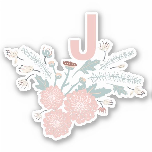 Playful Pink Cream Blue Repeat Floral Initial Aufkleber (Vorderseite)
