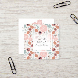 Playful Pink Cream Blue Repeat Floral Print Quadratische Visitenkarte
