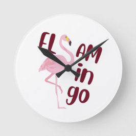 Playful Pink Flamingo Typografy Art Runde Wanduhr