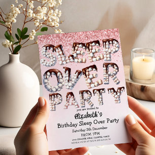 Playful Pink Marshmallow Chocolate Sleepover Party Einladung